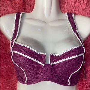 Victoria's Secret Swim Raspberry Shimmer Bikini Crochet Trim Top 34D‎